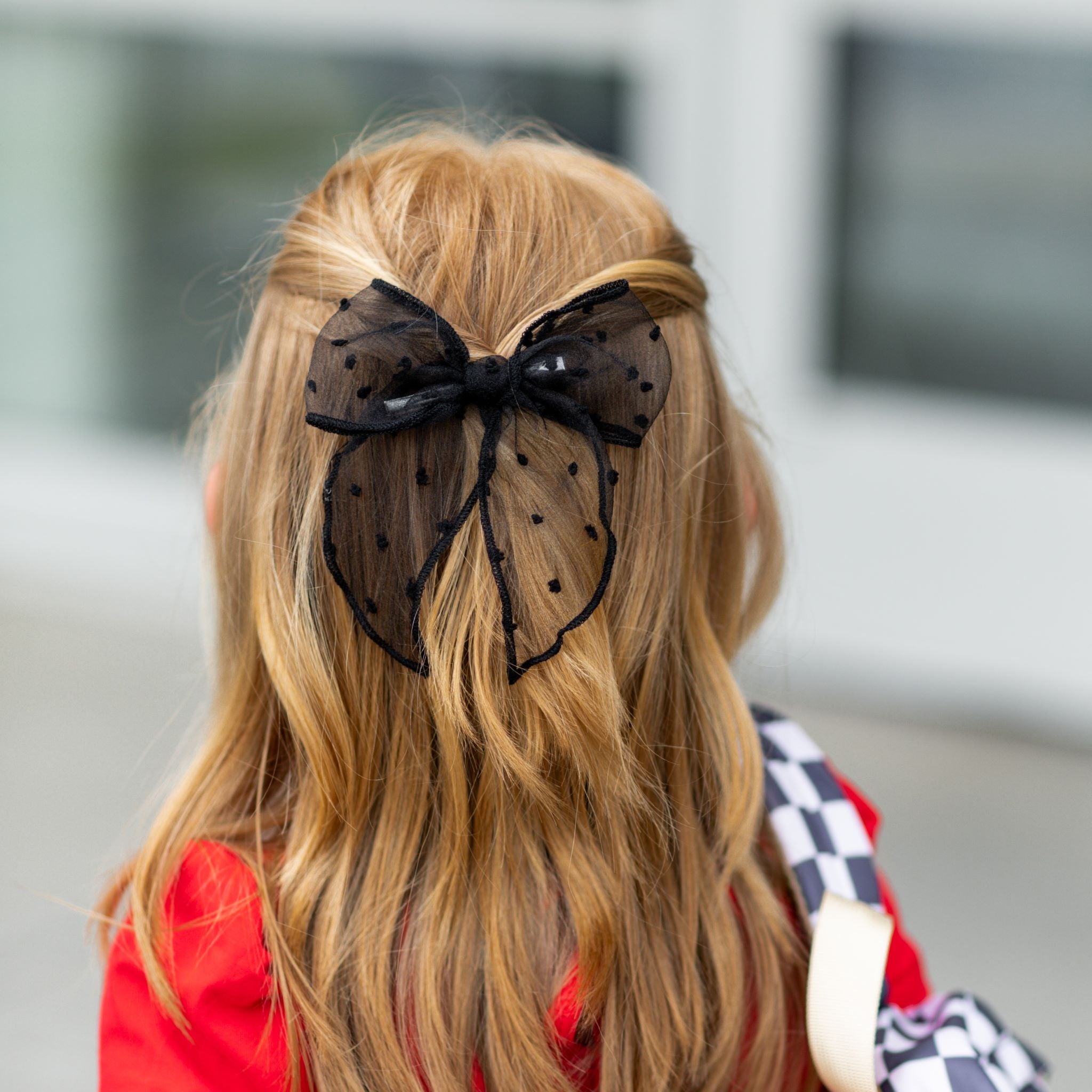 Party Girl Bow - Black Sheer Dot