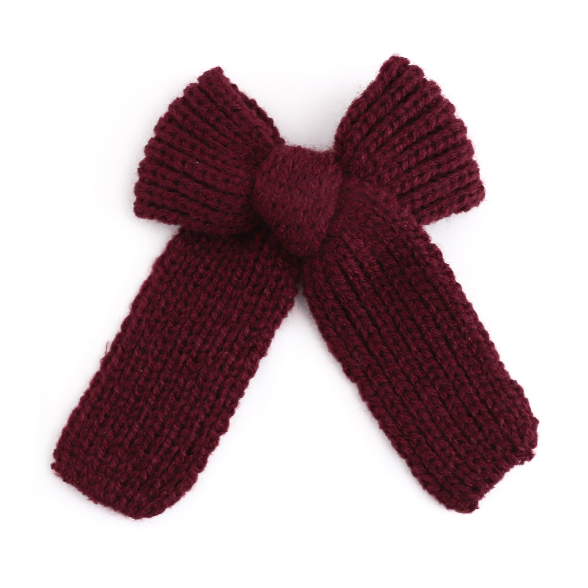 wide knit yarn girls hair bow in burgundy