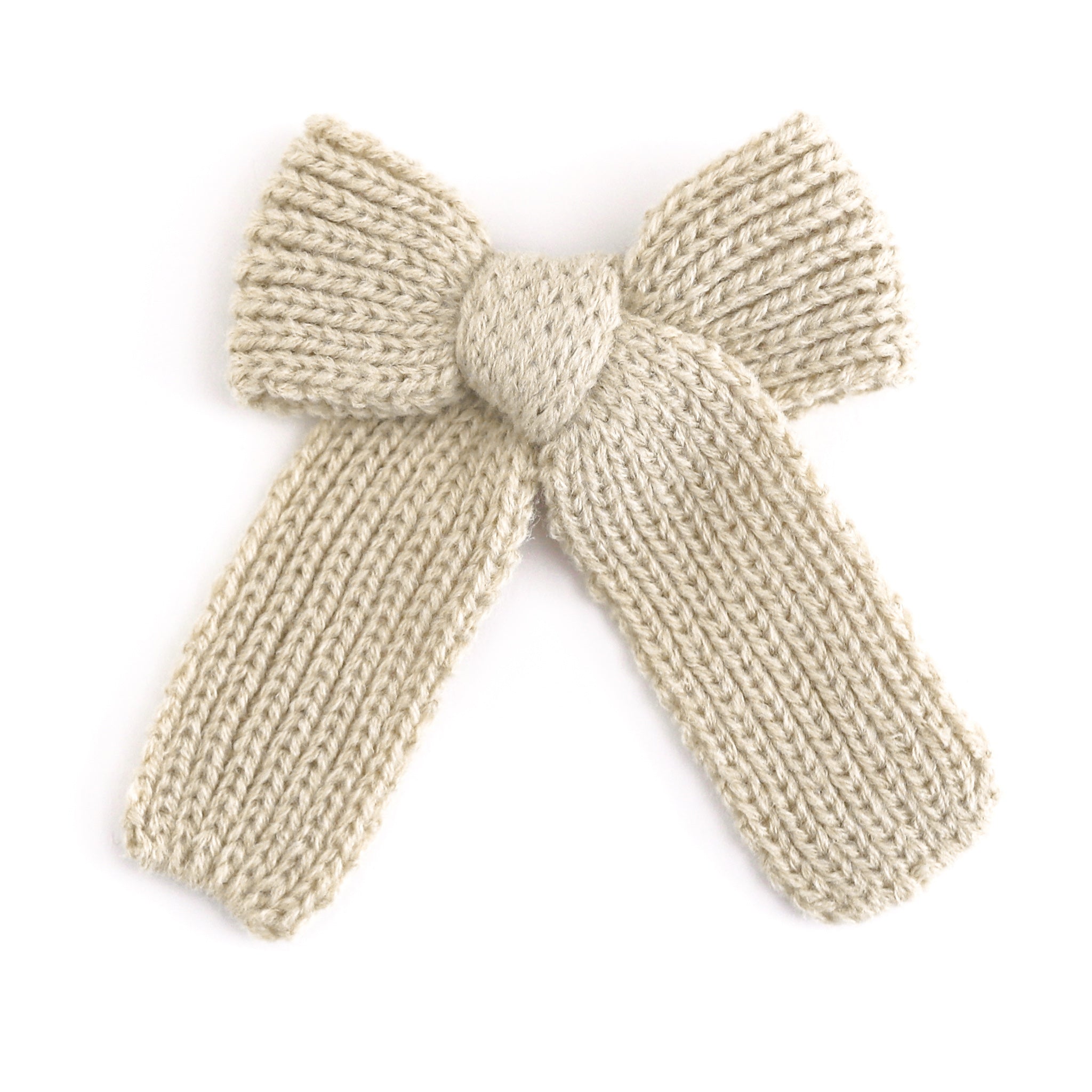 wide knit yarn girls hair bow in cream vanilla color