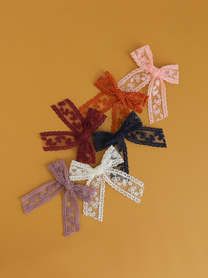 girls lace bows on clips in fall shades