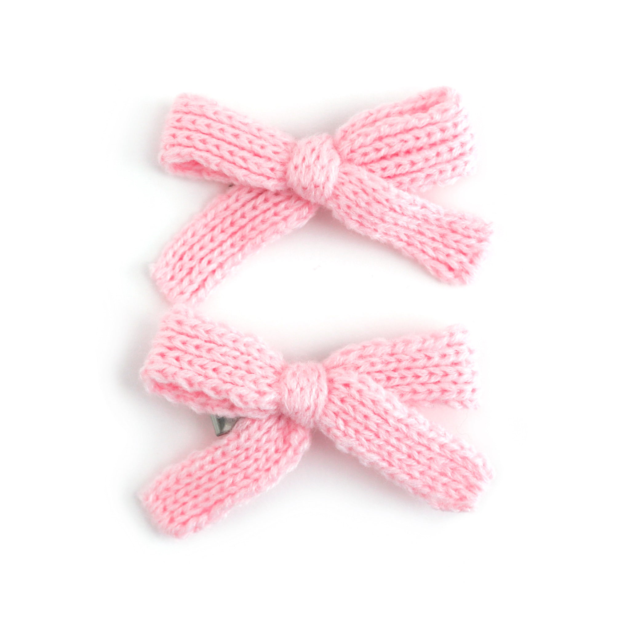 girls' knit pigtail bows on clips in light pink