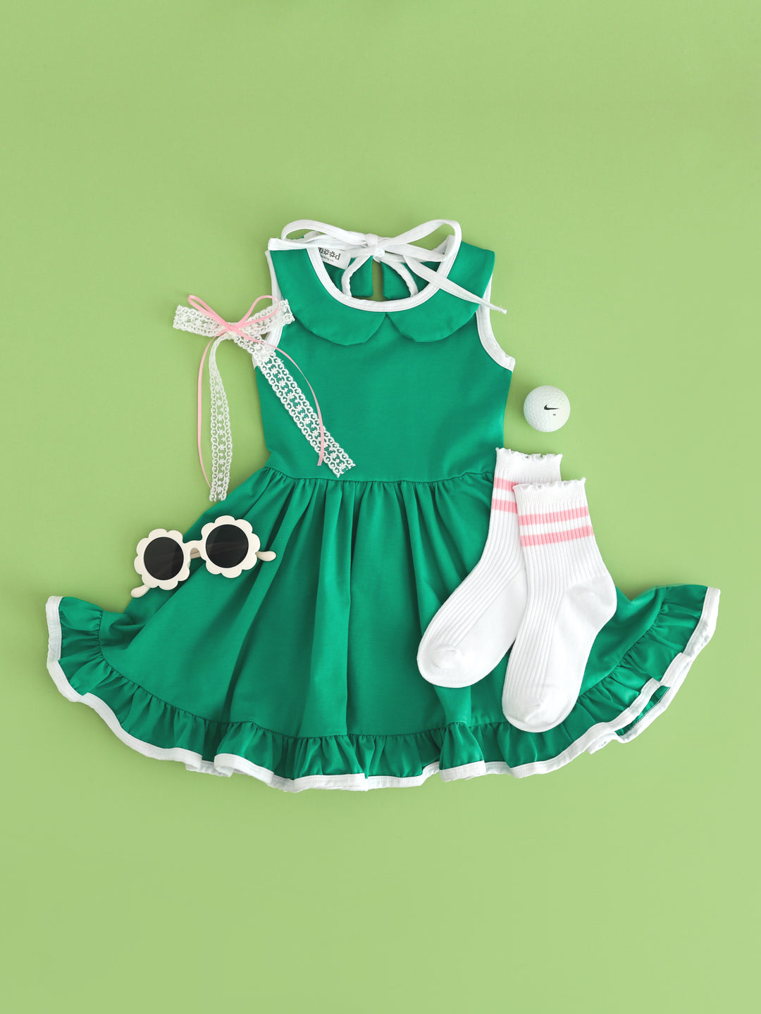 Girls' Fairway Green Sleeveless Twirl Dress Little Stocking Company Girls' Fairway Green Sleeveless Twirl Dress Little Stocking Company