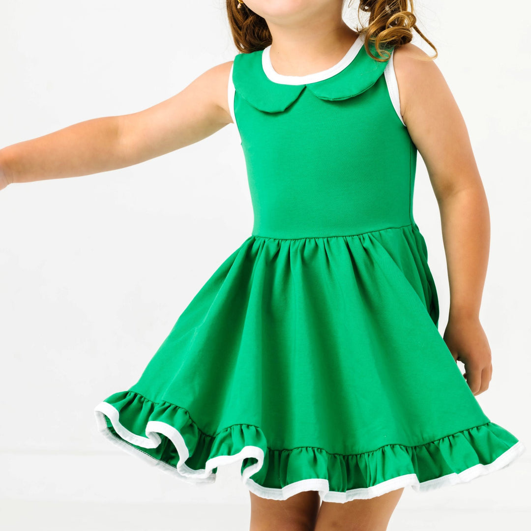 Girls' Fairway Green Sleeveless Twirl Dress Little Stocking Company Girls' Fairway Green Sleeveless Twirl Dress Little Stocking Company