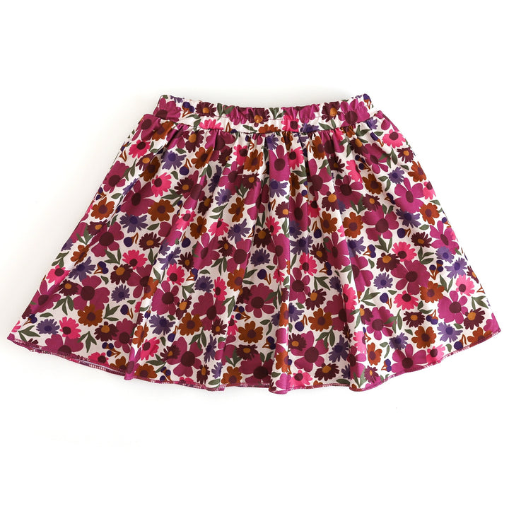 girls' floral printed skort with fall pink and purple color palette 