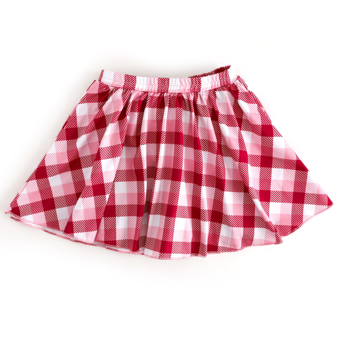 girls red, white and pink plaid skort to mix and match with valentine's collection tops and sweaters