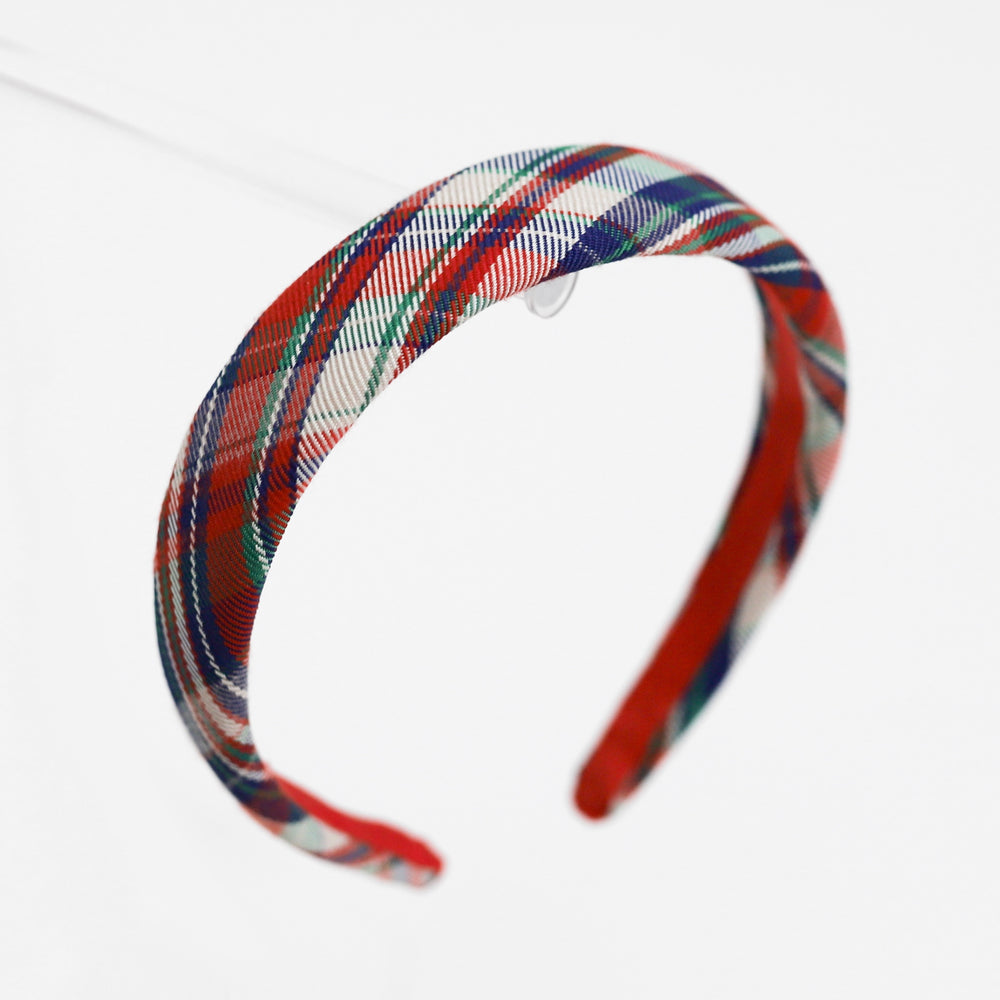 red, blue and green plaid Christmas headband for girls 