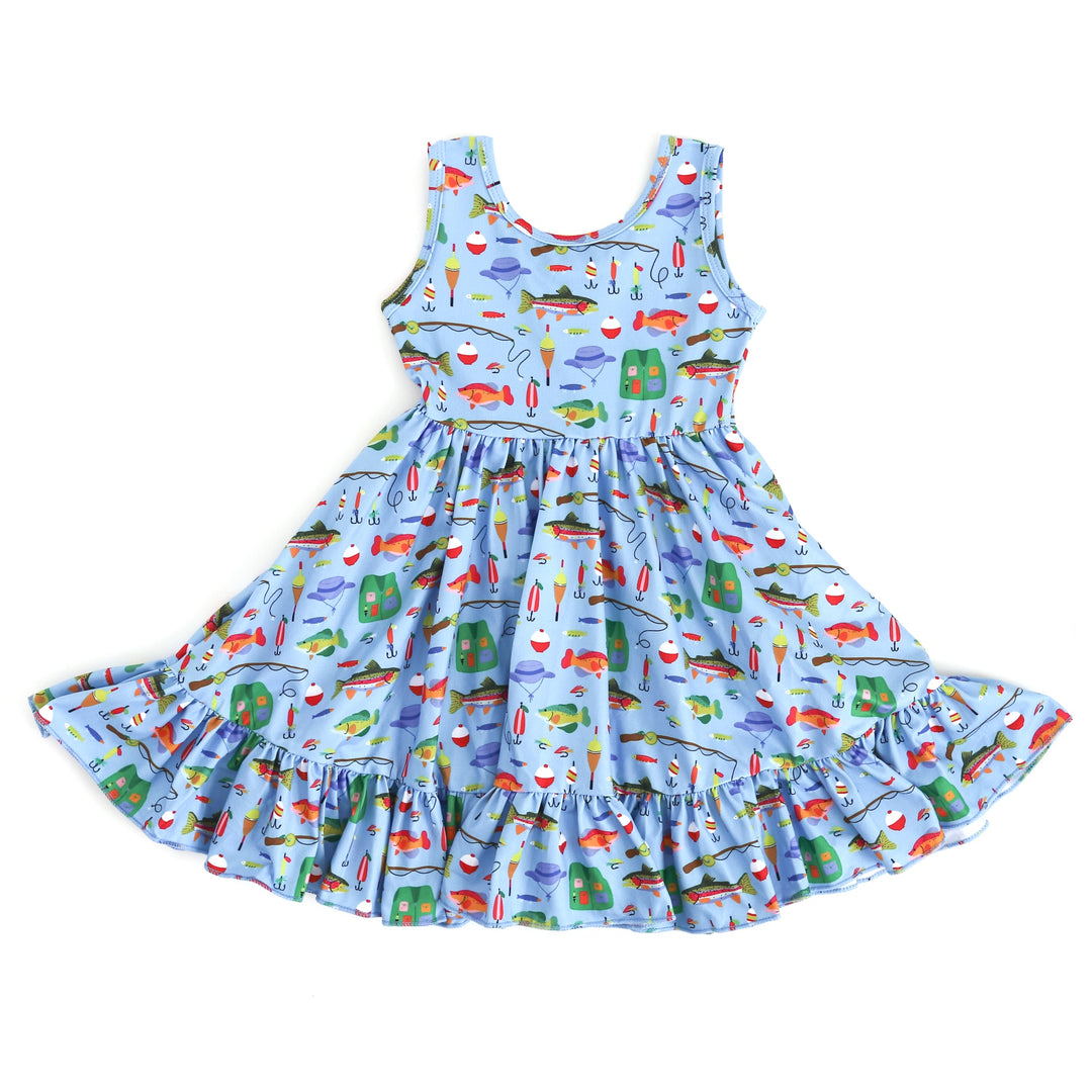 girls' fishing themed summer tank top style twirl dress