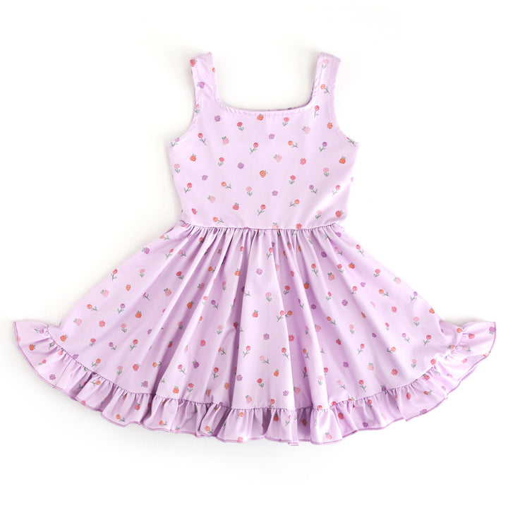 girls' pastel purple sleeveless twirl dress with petite flower print 