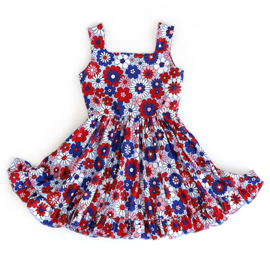 girls floral 4th of july summer twirl dress