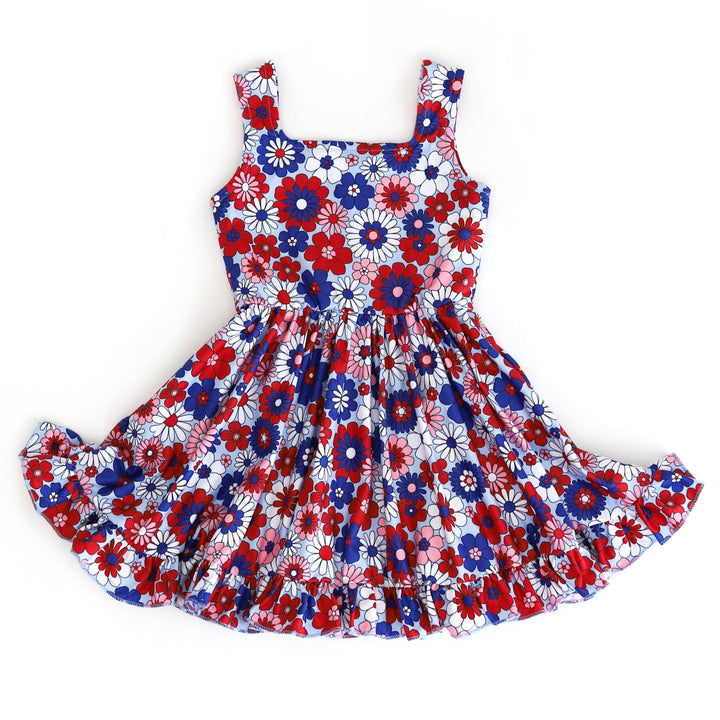 girls floral 4th of july summer twirl dress