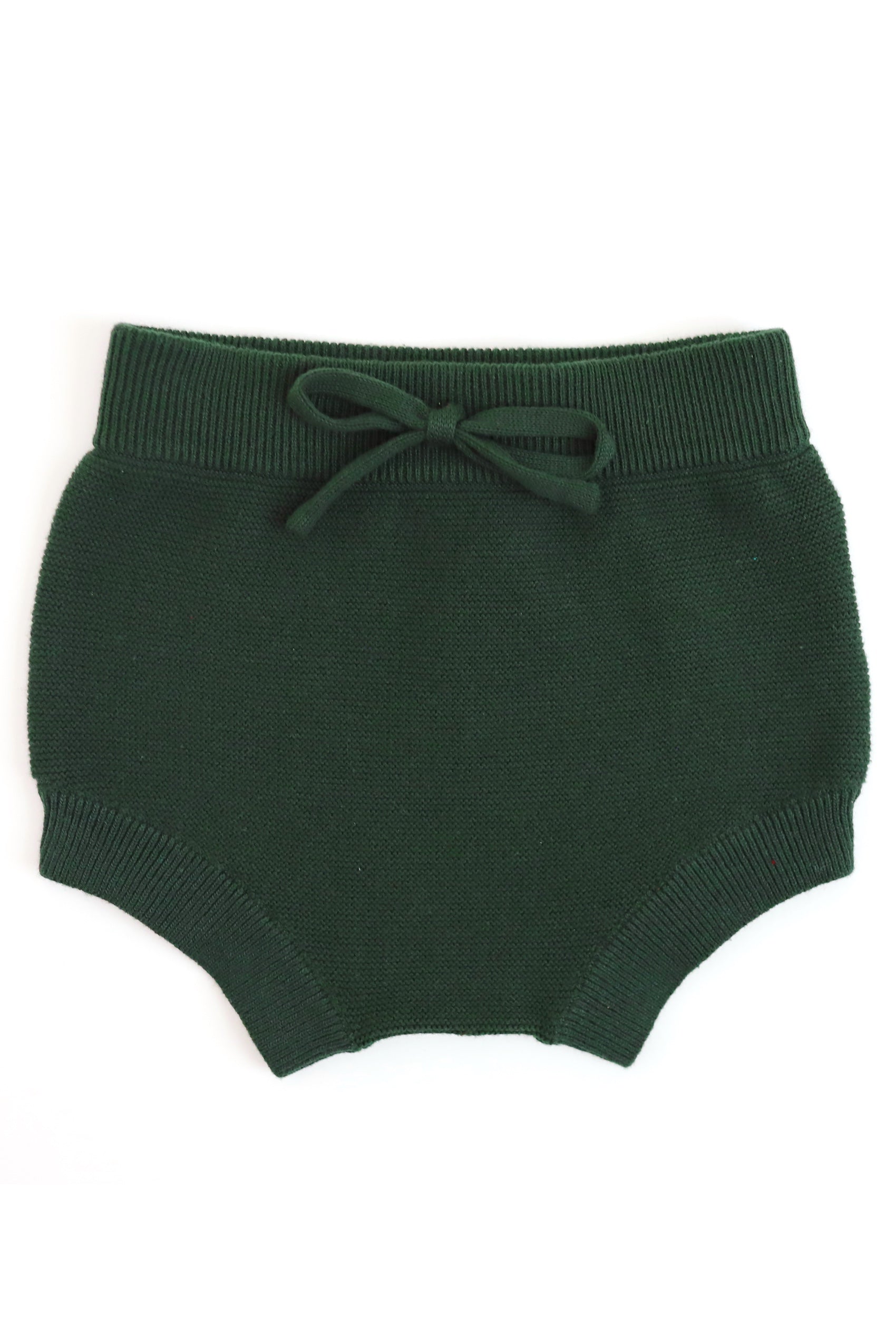 forest green knit baby bloomers with bow