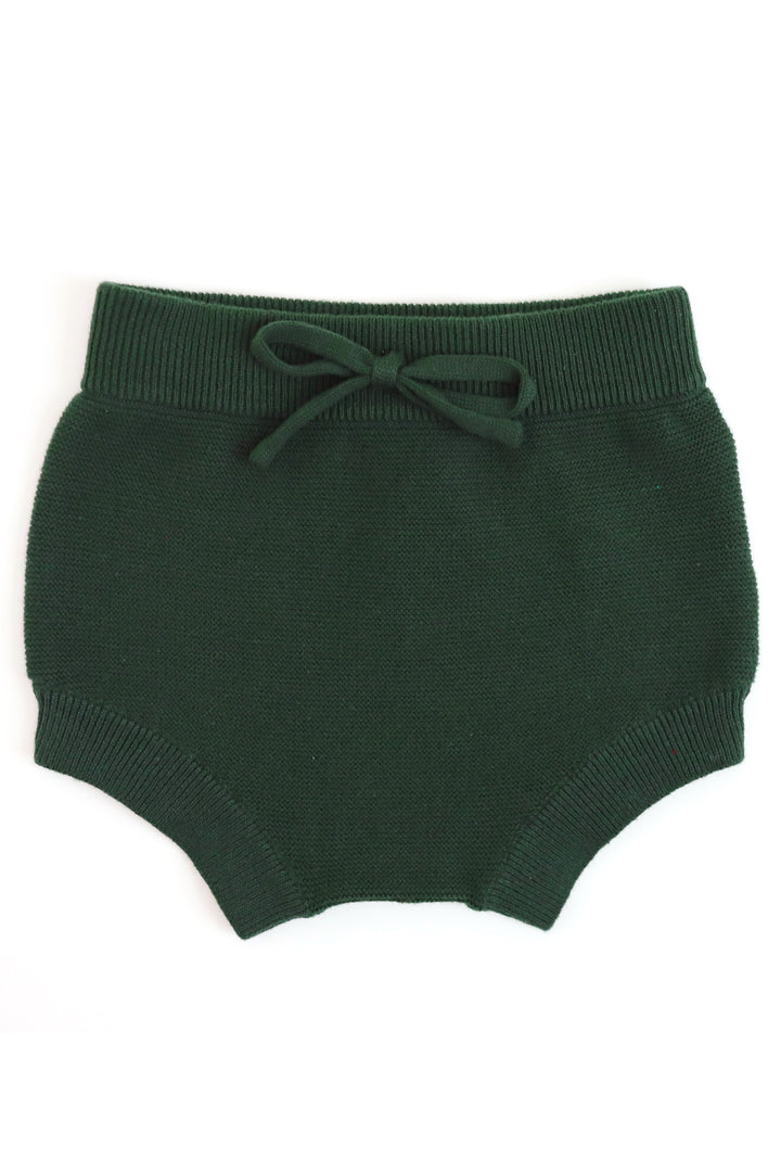 forest green knit baby bloomers with bow