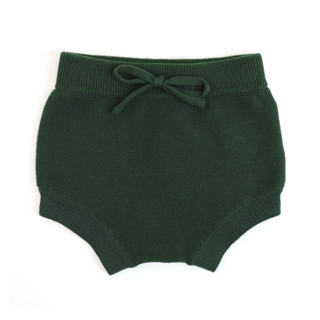 forest green knit baby bloomers with bow