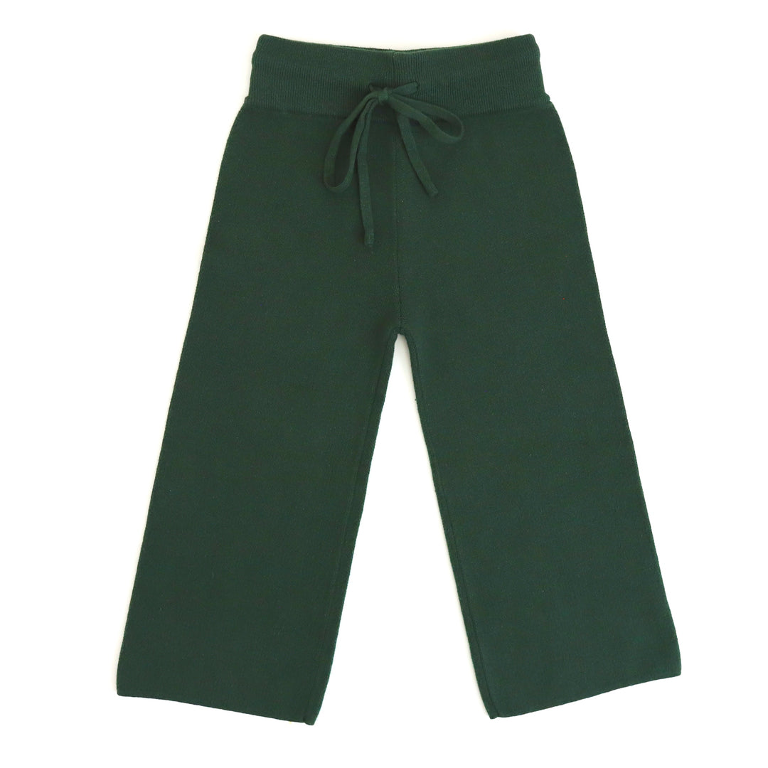 girls forest green knit sweater pants with drawstring bow