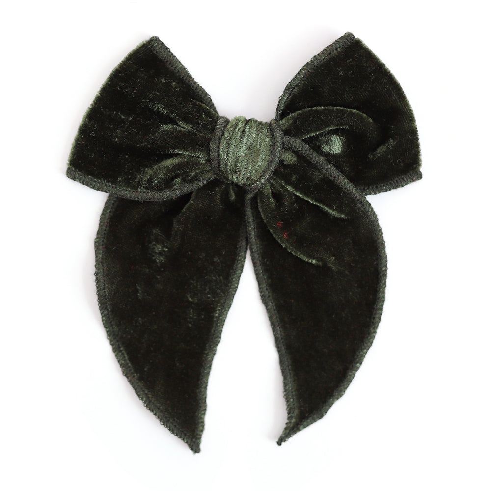 girls dark green velvet Christmas bow on clip