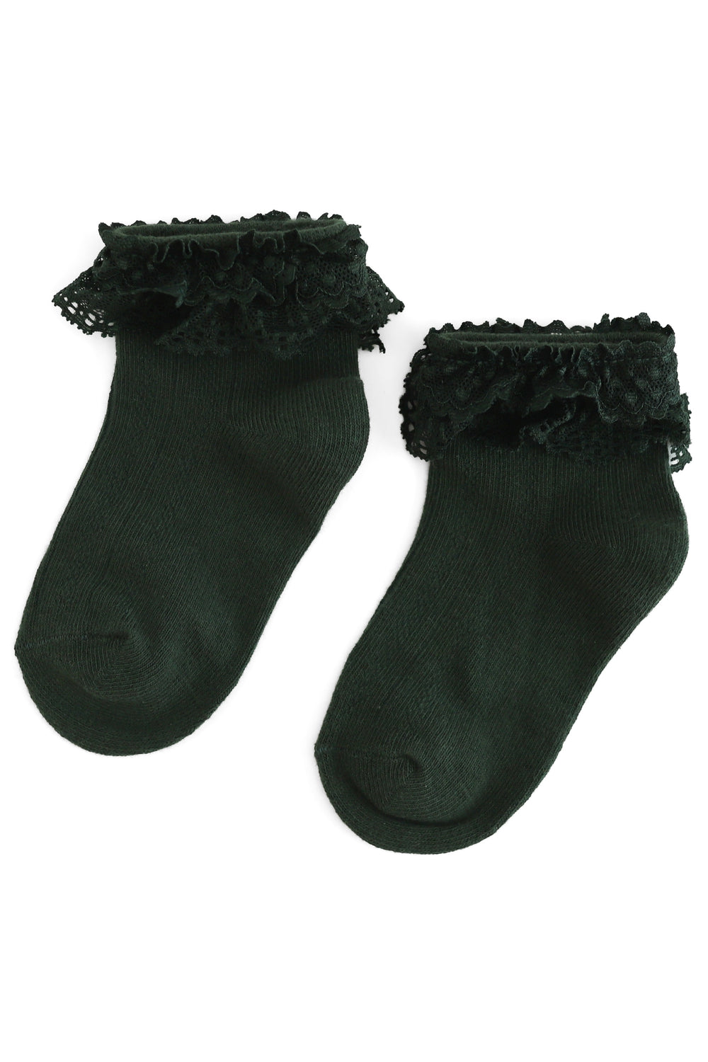 girls' forest green ankle socks with delicate lace trim, perfect for Christmas and special occasions