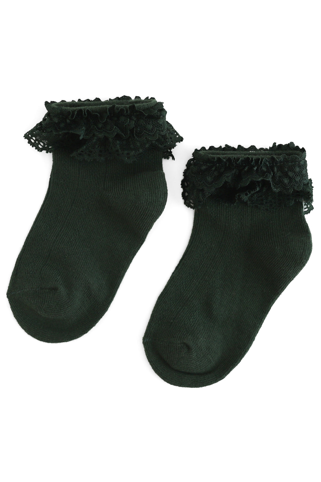 girls' forest green ankle socks with delicate lace trim, perfect for Christmas and special occasions