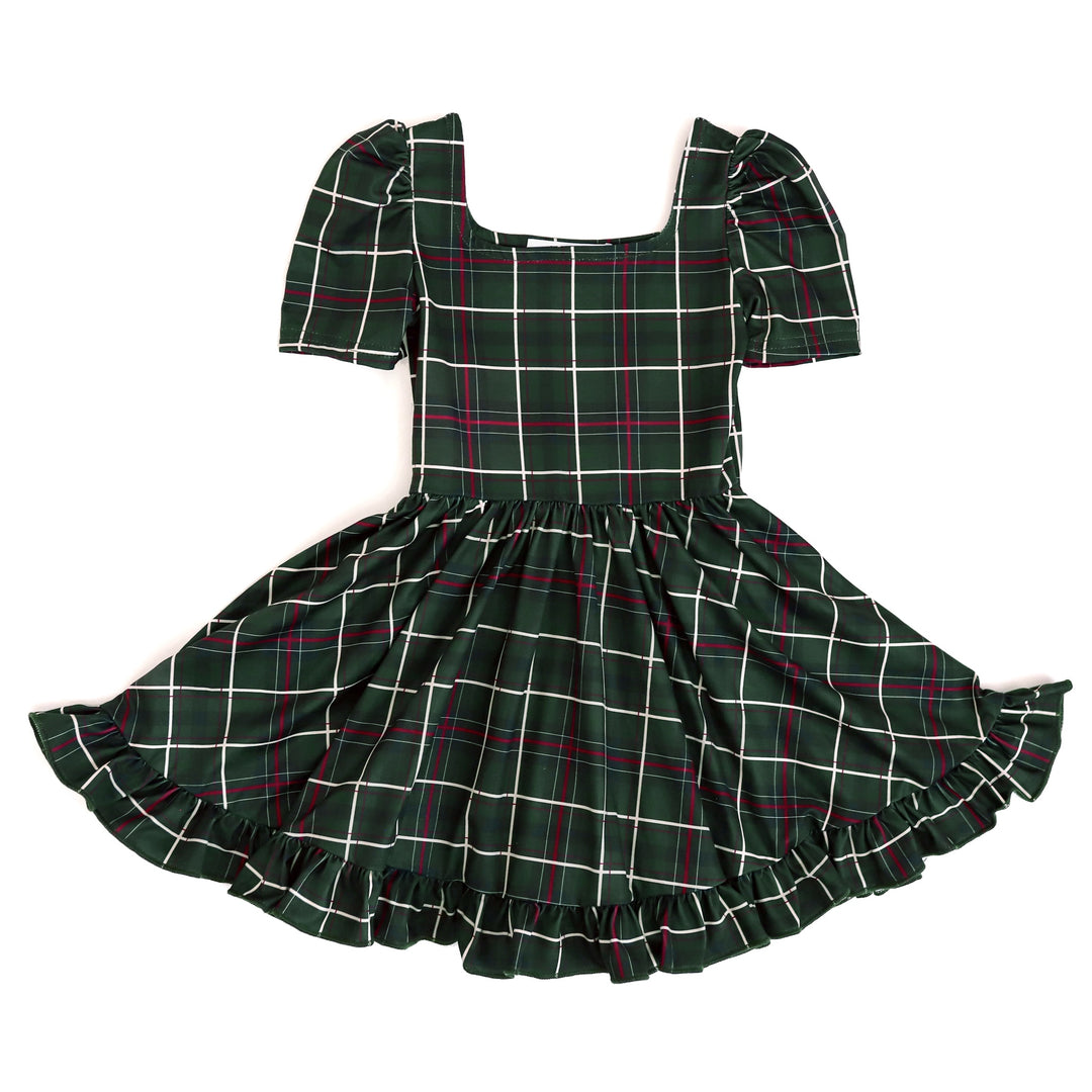 girls forest green plaid christmas dress