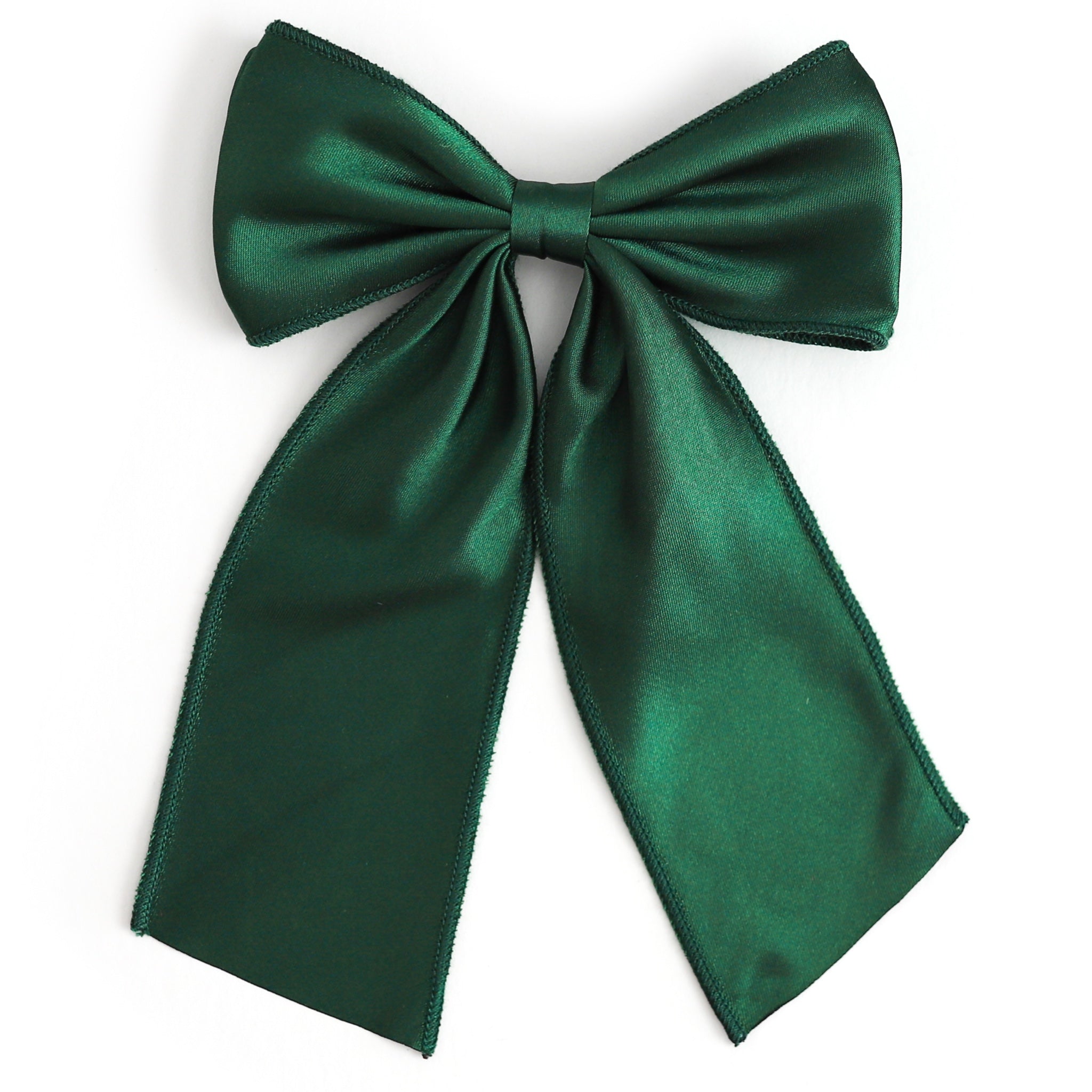 girls' forest green double long tail satin holiday bow on clip