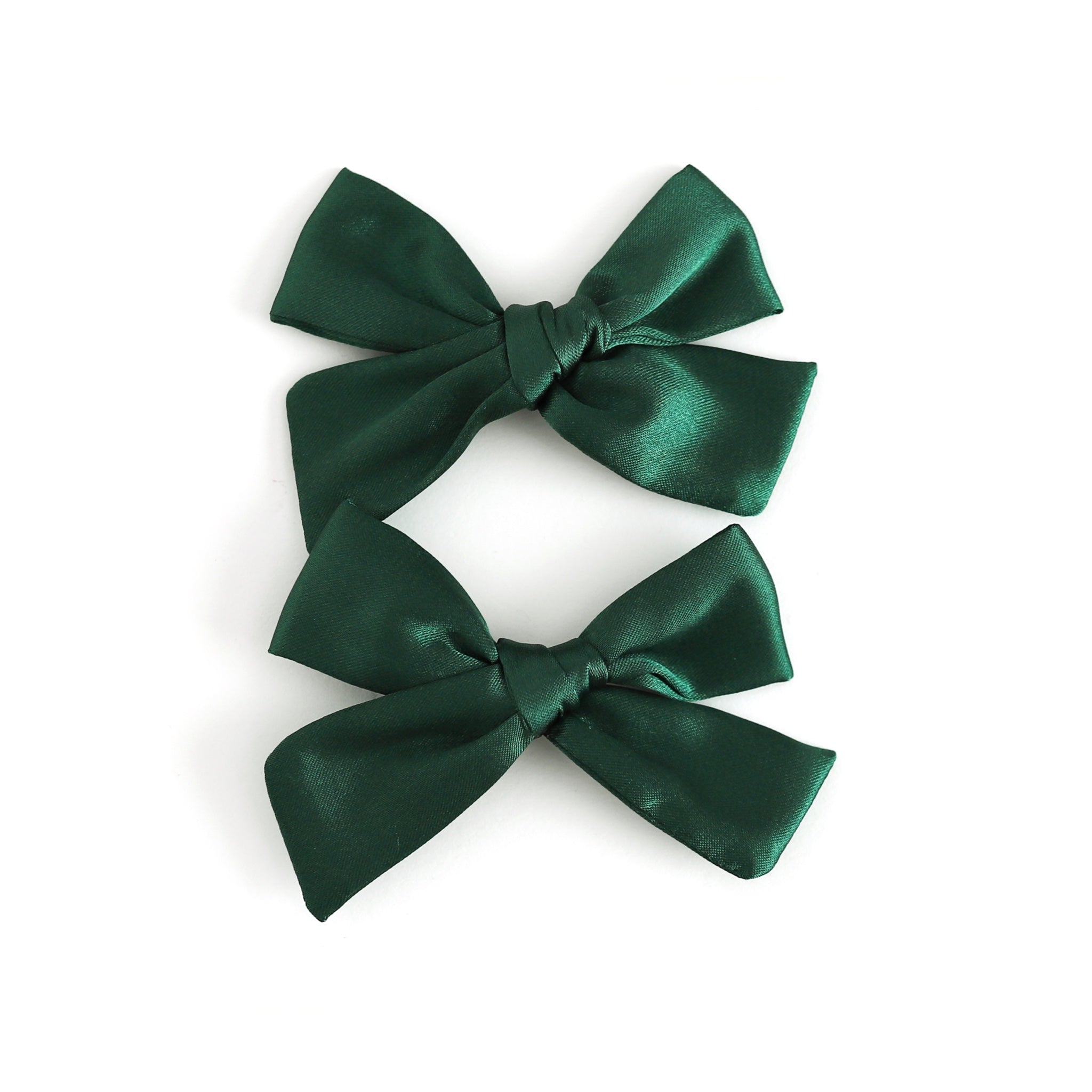 girls forest green satin pigtail bows on clips