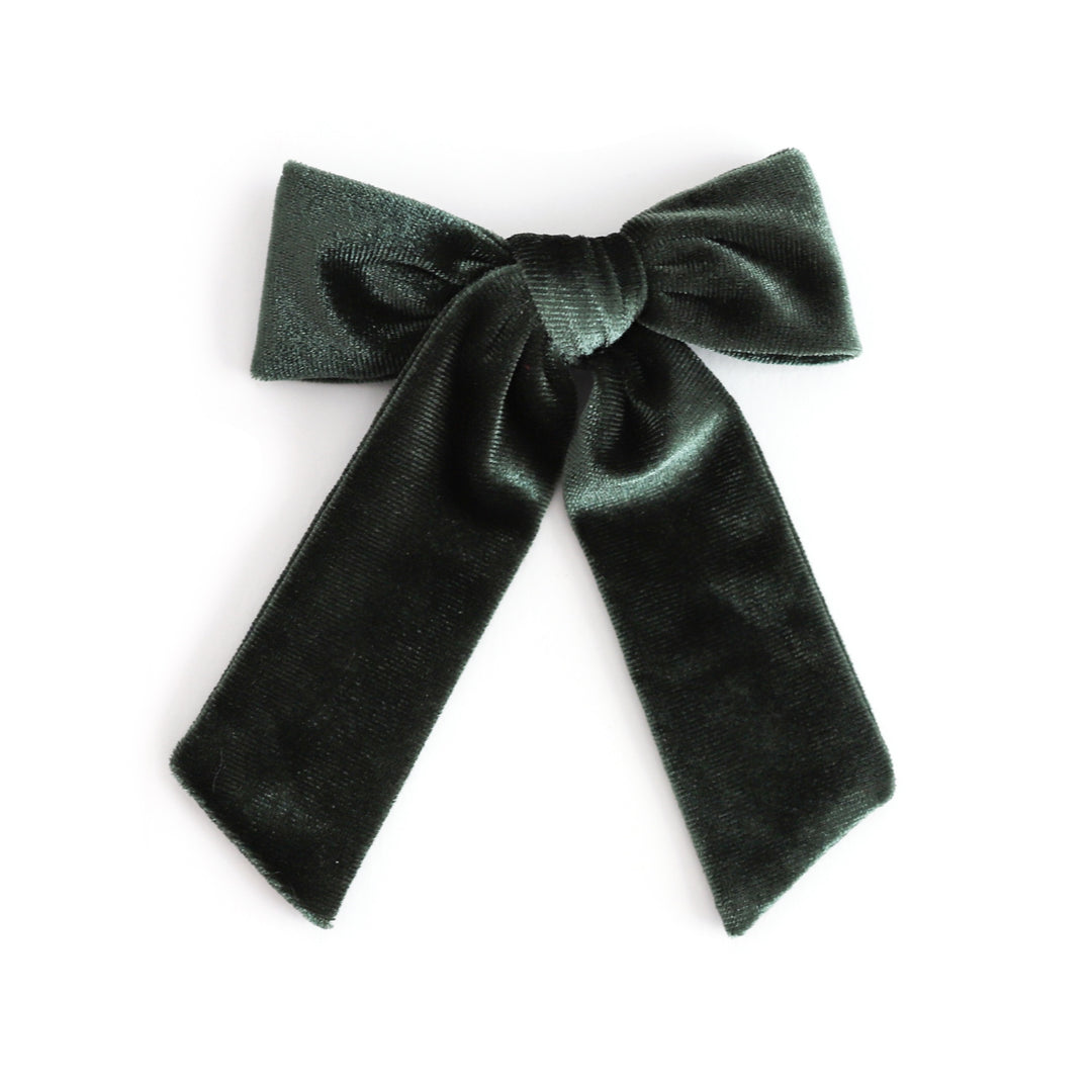 girls' forest green velvet bow on clip