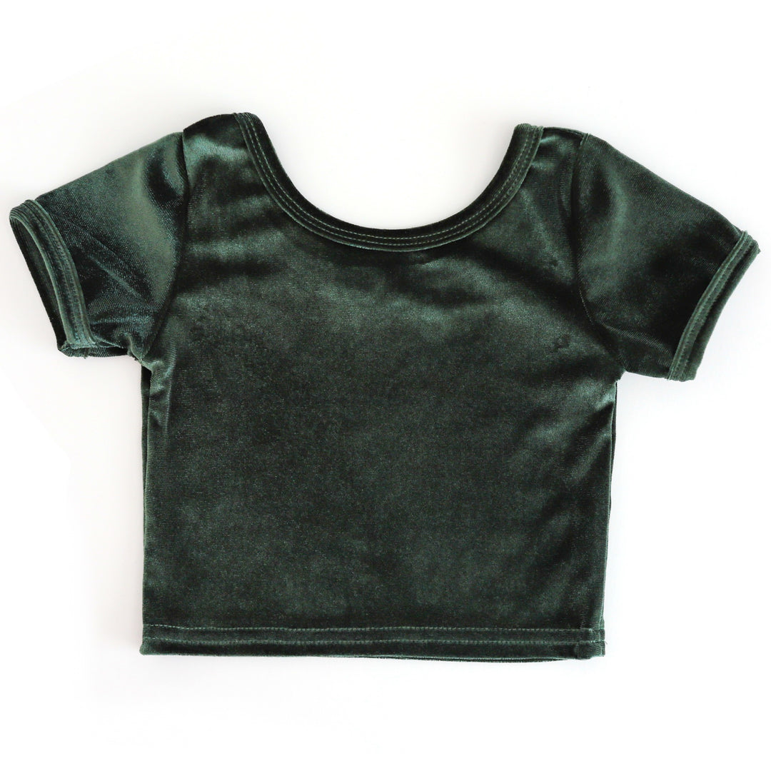girls forest green velvet charm top for vintage Christmas mix and match