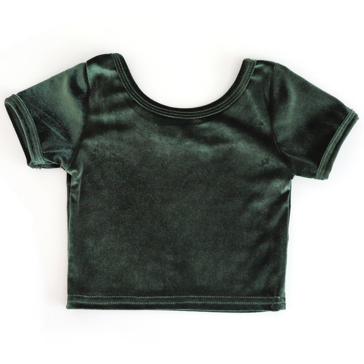 girls forest green velvet charm top for vintage Christmas mix and match