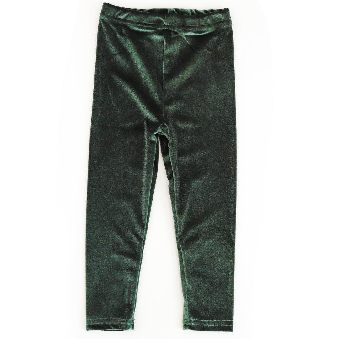 girls stretchy forest green velvet leggings for Christmas