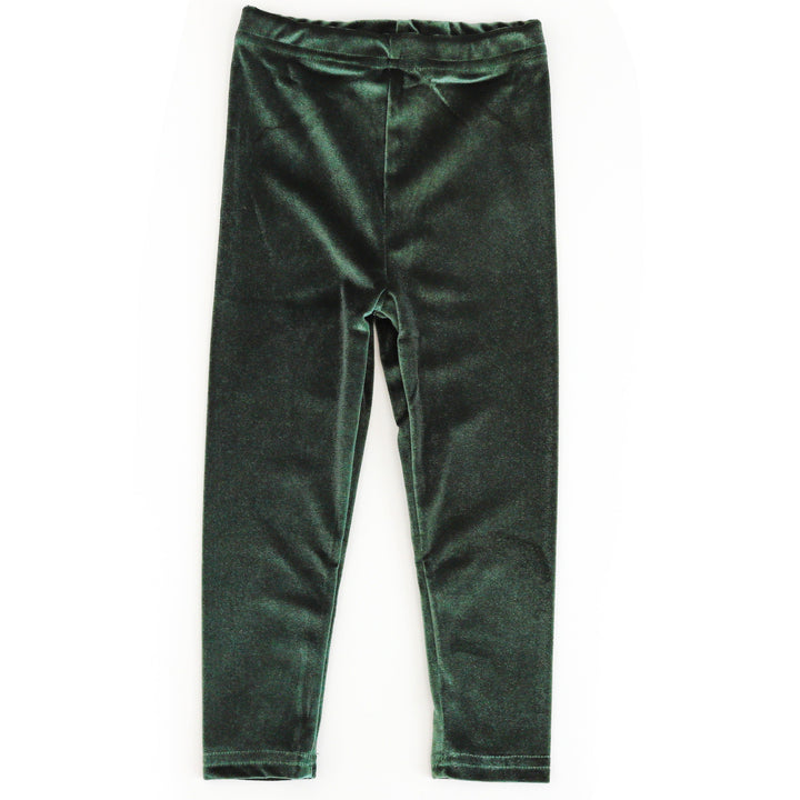 girls stretchy forest green velvet leggings for Christmas