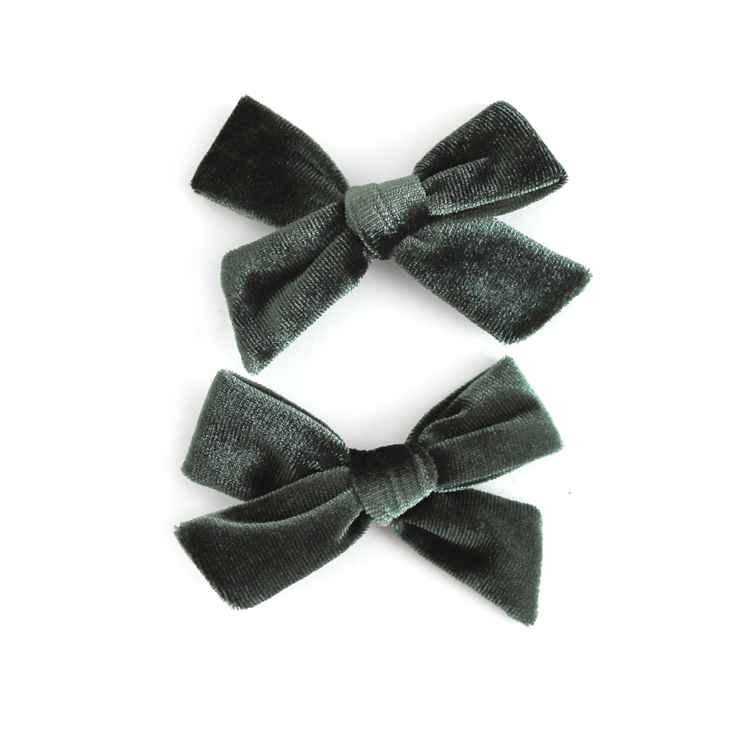 girls' forest green velvet pigtail bows on clips