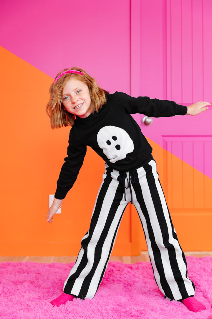 matching sweater set ghosts and black white stripe pants