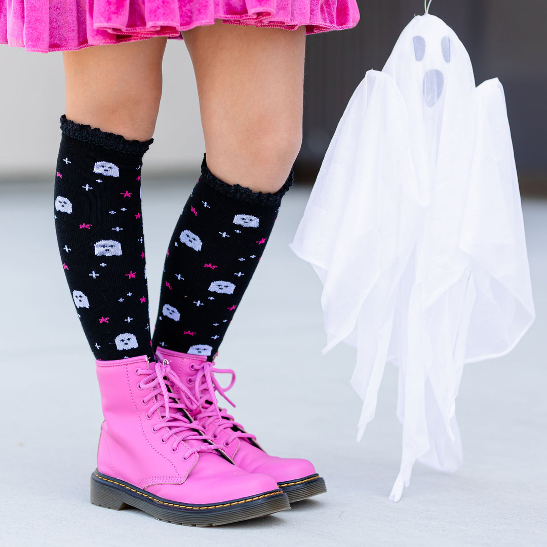 girls knee high socks with ghosts and stars