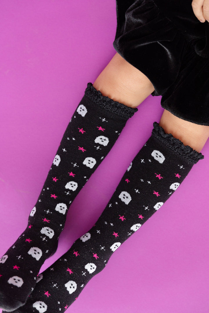 ghost knee high socks with lace trim for girls