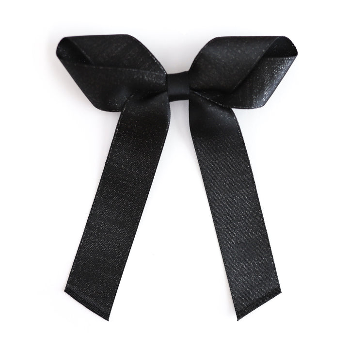 girl's satin black shimmer bow on clip made to match Halloween outfits