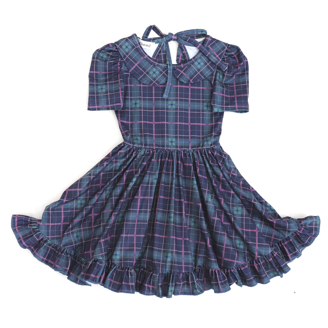 girls navy blue plaid twirl dress