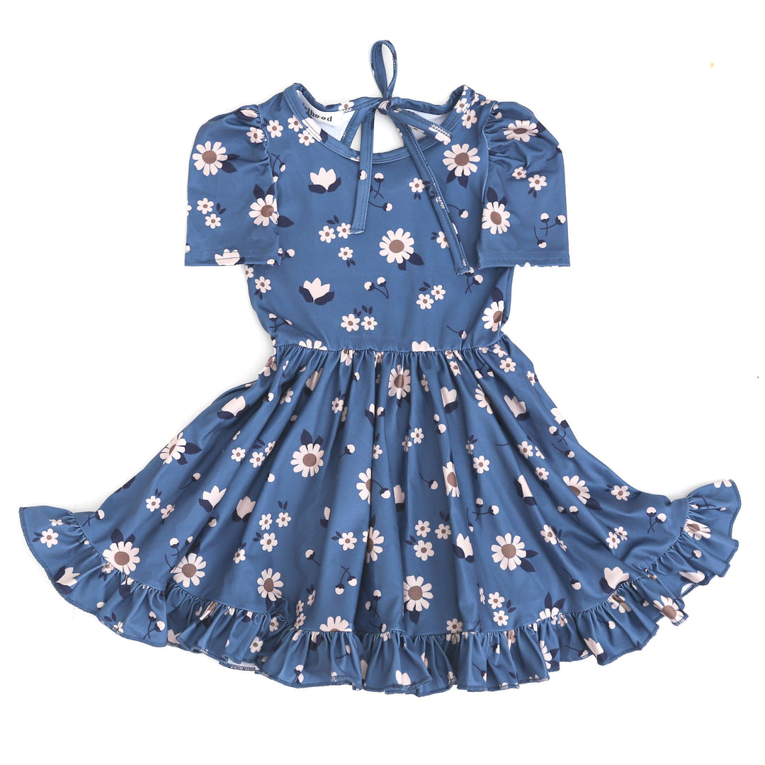 girls blue floral twirl dress