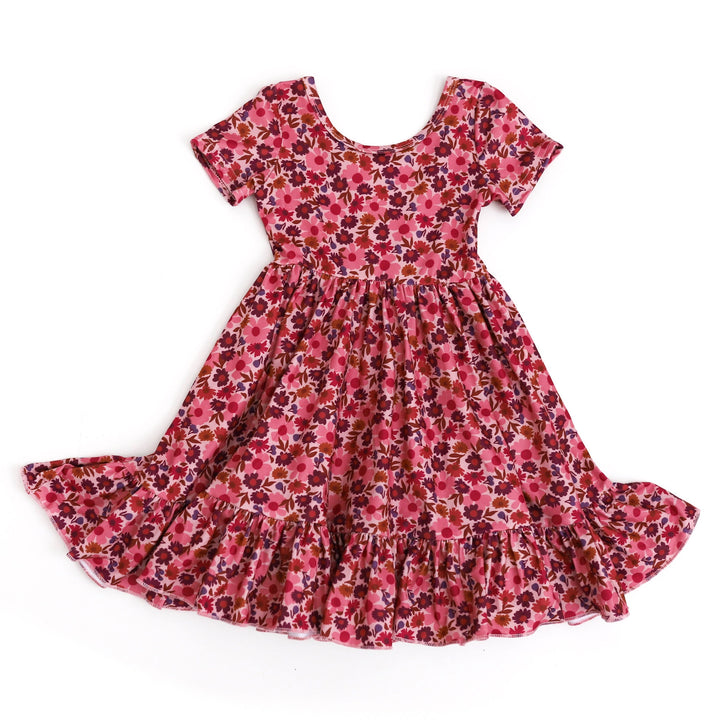 girls pink fall floral twirl dress with pockets