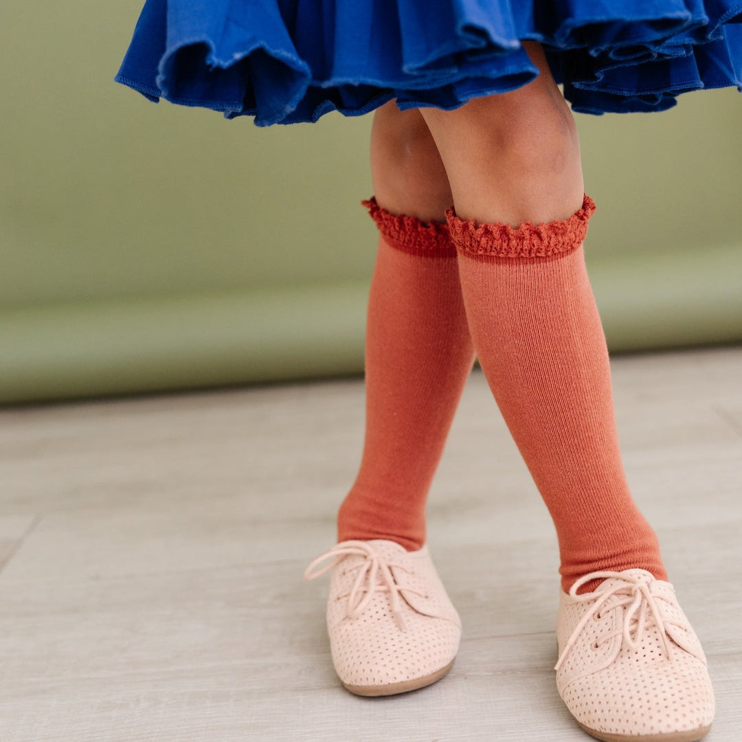 rust lace knee high socks for girls