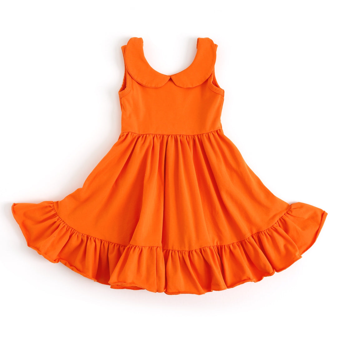 girls' tank style summer twirl dress with pockets and peter pan collar