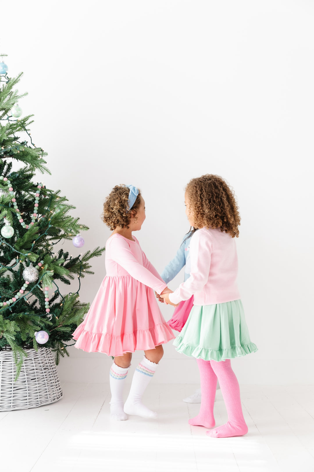 girls pink and mint twirl dresses pastel