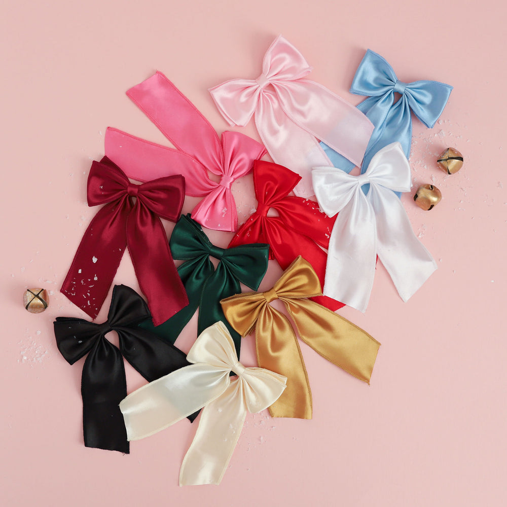 girls satin hair bows on clips for christmas