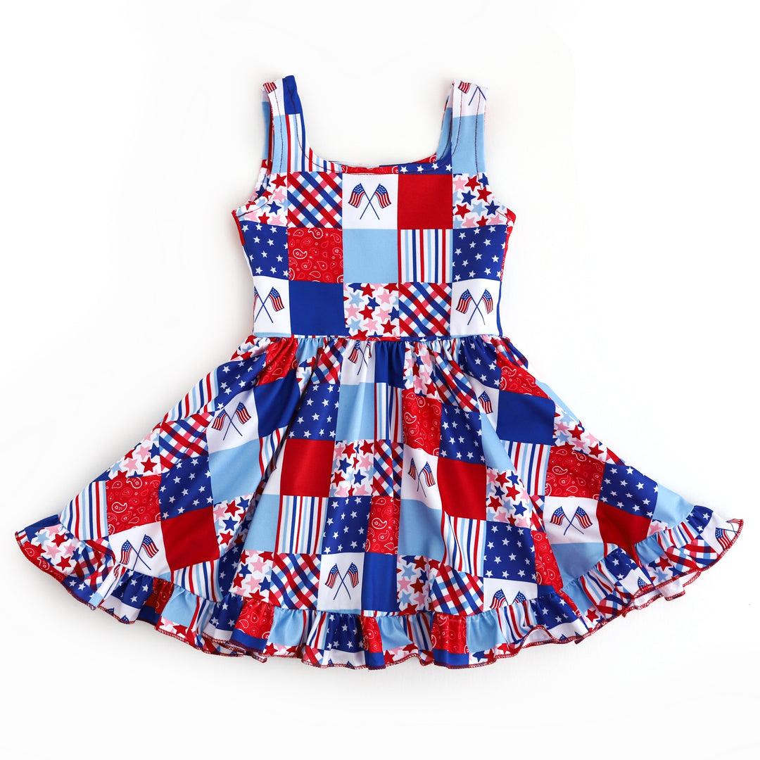 Girls' 4th of July patchwork twirl dress Little Stocking Company Girls' 4th of July patchwork twirl dress Little Stocking Company