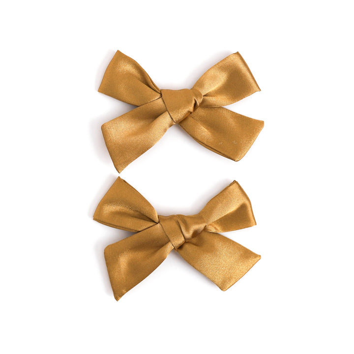 set of gold satin pigtail bows for little girls holiday outfits