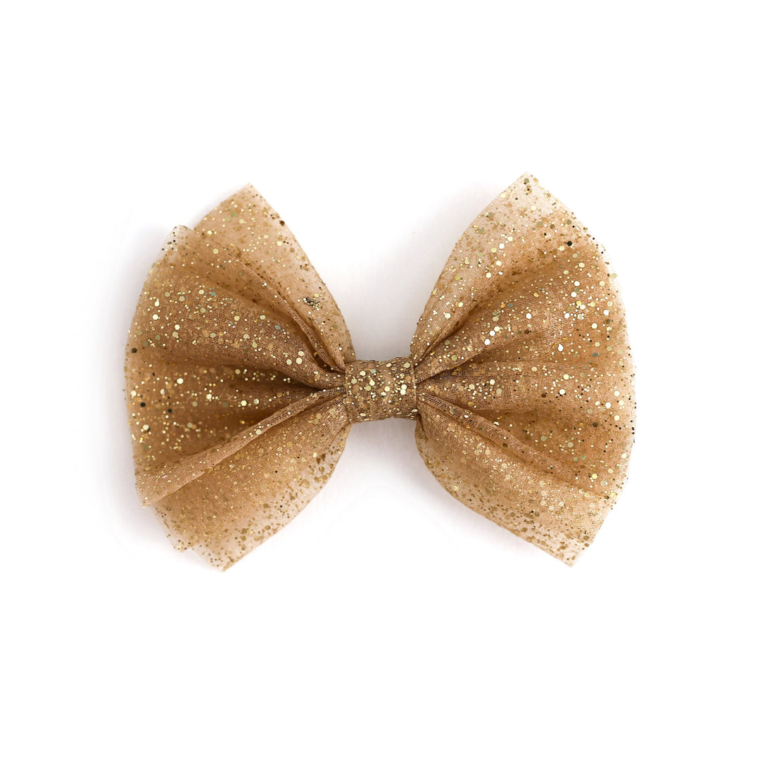girls' gold tutu bow with sparkles for Christmas