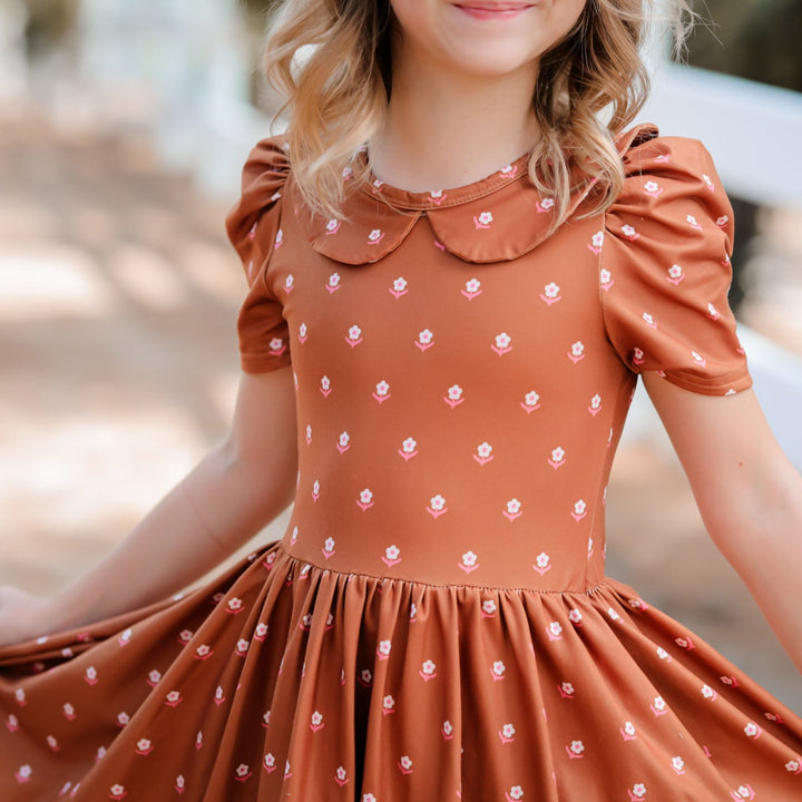 goldie fall floral twirl dress on little girl