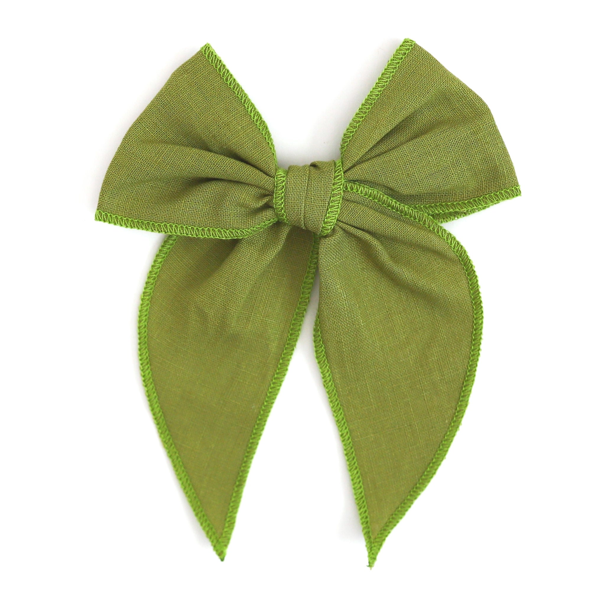 girls' linen hair bow in green apple