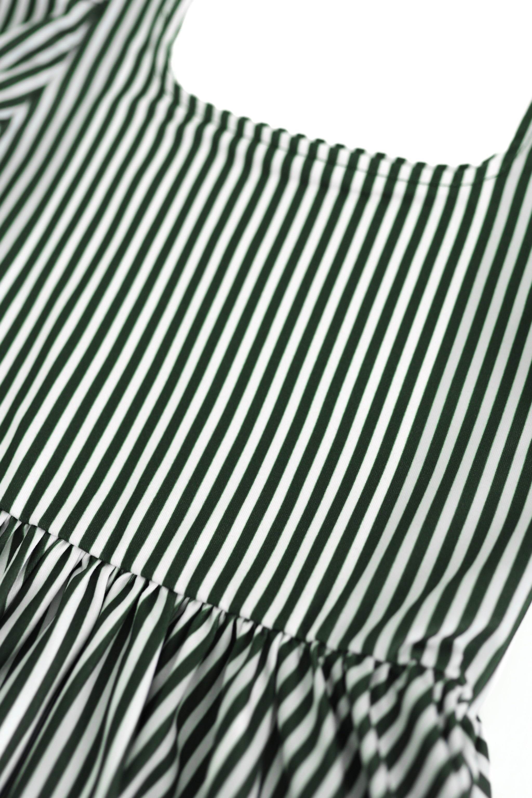 forest and white pinstripe dress detail image