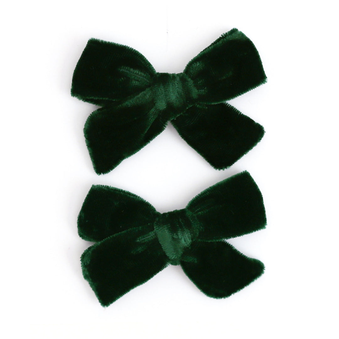 Pigtail Bows - Green Velvet
