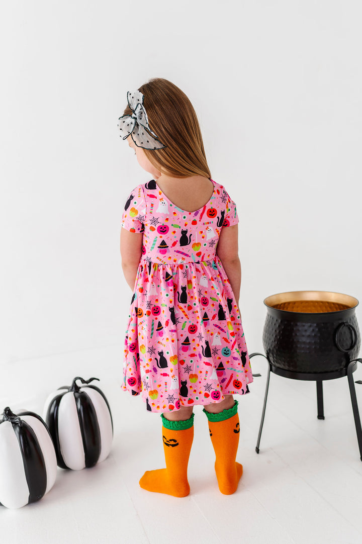 back view of pink halloween party dress for girls