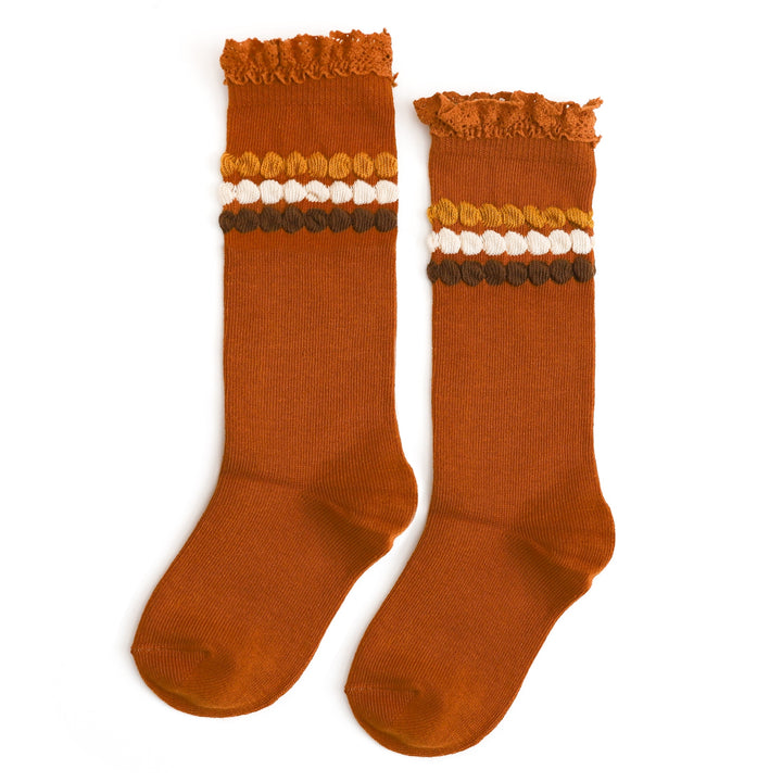 girls' orange harvest bubble stripe lace top knee high socks